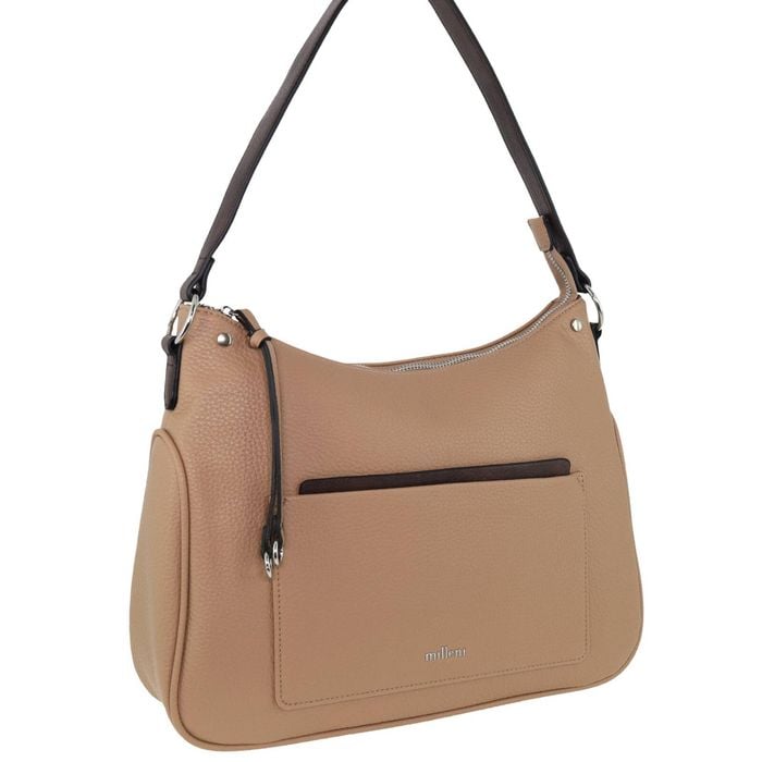 Milleni Women's Handbag Vegan Leather Contemporary Fashion Tote Bag Beige