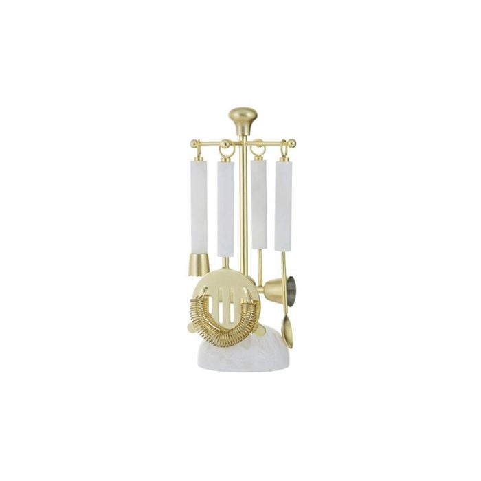 5pc Tempa Bennett Marble Finish Resin Barware Tools Set White/Gold