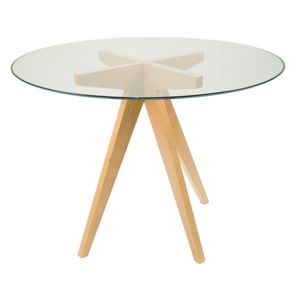 SK Designer Living | Replica Jean Prouve Inspired Round Glass Dining Table | 100cm - Natural