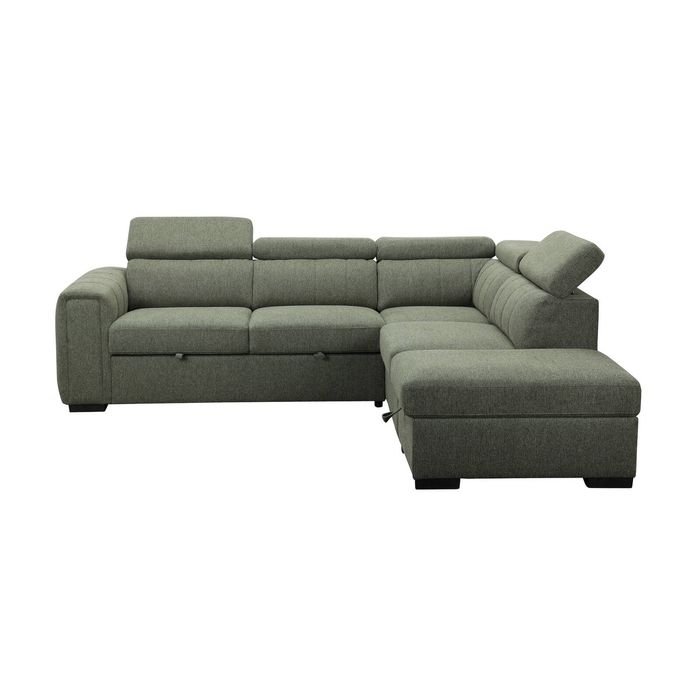 Olia 2 Seater Fabric Modular Corner Pull Out Sofa Bed Storage Ottoman Green