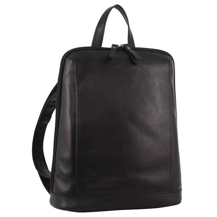 Ladies Nappa Leather  Twin Zip Backpack w/ Zipped Pocket Black