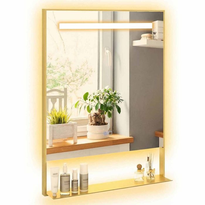 Costway 80x60cm Led Bathroom Mirror W/shelf Wall Decor Vanity