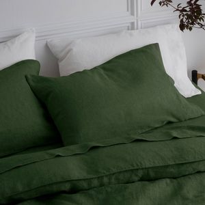 Bedding Co. 2pc Pillow Case Set 100% French Flax Linen Olive Queen
