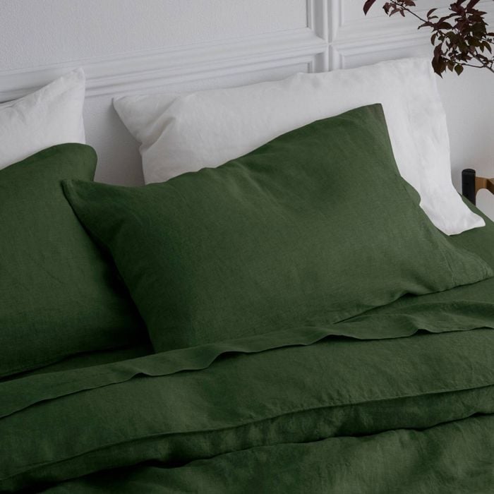 Bedding Co. 2pc Pillow Case Set 100% French Flax Linen Olive Queen