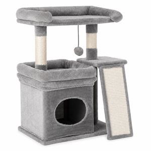 Pawz Cat Tree Tower Large Perch Condo Sisal Scratcher for Indoor Felines Grey