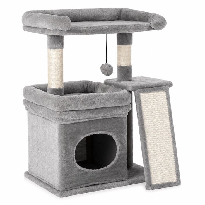 Pawz Cat Tree Tower Large Perch Condo Sisal Scratcher for Indoor Felines Grey
