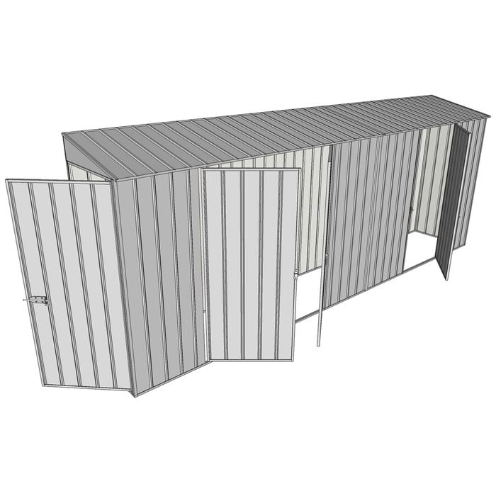 Build-a-Shed 0.8 x 5.2 x 2m Single Hinged Door Skillion Shed with Double and Single Hinged Side Doors - Zinc
