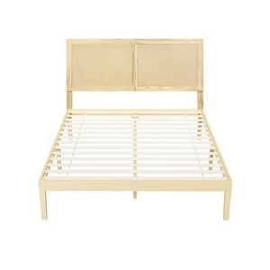 Artiss Wooden Bed Frame with Rattan Headboard Queen Wooden Beds Base