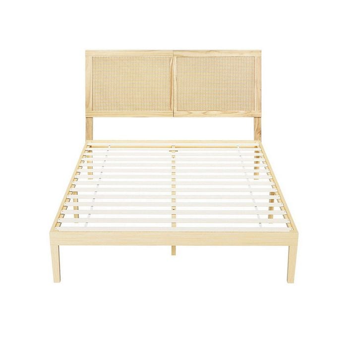 Artiss Wooden Bed Frame with Rattan Headboard Queen Wooden Beds Base