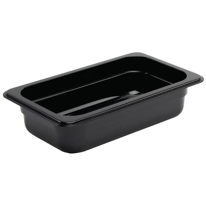 Vogue Gastronorm Food Pan Polycarbonate Black Gn 1/4 65mm Commercial Kitchen Storage