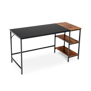 Costway 140cm Computer Desk Modern Office Workstation w/2-tier Open Shelf & Footrest Bar Study Table Home Office Black