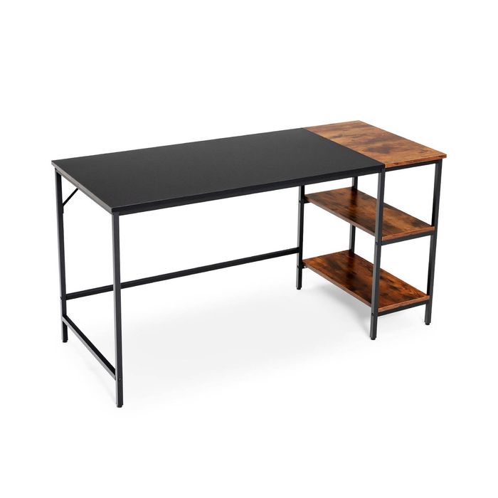 Costway 140cm Computer Desk Modern Office Workstation w/2-tier Open Shelf & Footrest Bar Study Table Home Office Black