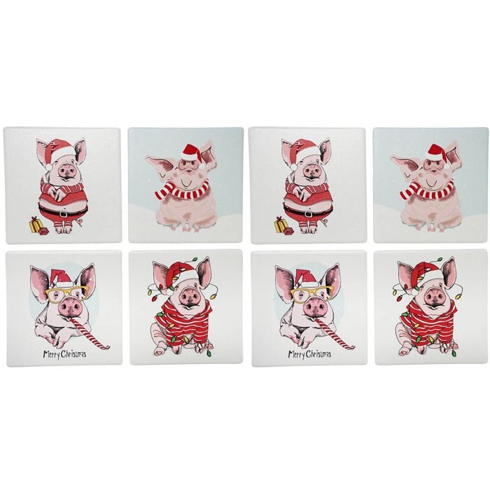 2x 4pc LVD Coasters Xmas Piggies Decorative Barware/Serveware Home Kitchen Decor