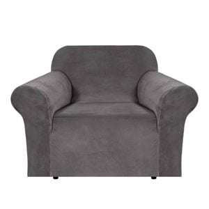 Smarcute 1 Seater Velvet Sofa Cover Armchair Cover Stretch Thick Plush Fabric Grey