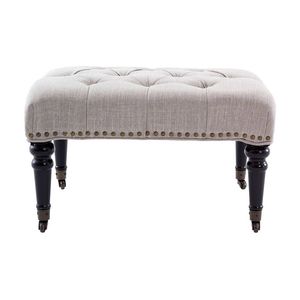 1825 Interiors Churchill Ottoman Upholstered Fabric W/ Brass Rivet Detail Linen