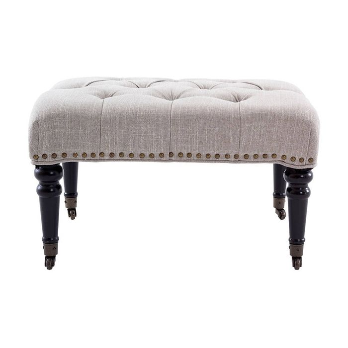 1825 Interiors Churchill Ottoman Upholstered Fabric W/ Brass Rivet Detail Linen
