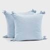 Dreamaker Bonnie Washed Cotton European Pillowcase With Bows Twin Pack Sky 65x65cm
