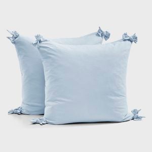 Dreamaker Bonnie Washed Cotton European Pillowcase With Bows Twin Pack Sky 65x65cm
