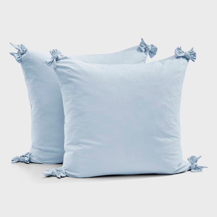 Dreamaker Bonnie Washed Cotton European Pillowcase With Bows Twin Pack Sky 65x65cm