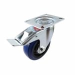 Easyroll 100mm Blue Rubber Swivel Brake Castor