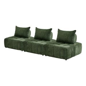 Oikiture 3x Chenille Modular Sofa Floor Lounge Chair W/pillow Tofu Armless Green