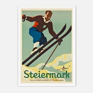 Galrie Steiermark Ski Vintage Poster Classic Winter Sports Art Print for Home Decor, White Frame, A2 42 x 60cm (16 x 24inch)