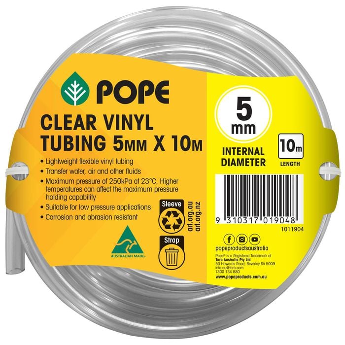 Pope 5mm x 10m Clear Vinyl Tubing