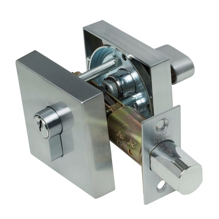 Miles Nelson Satin Chrome Square Brushed Single Cylinder Deadbolt
