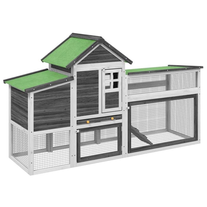 vidaXL Chicken Coop Outdoor Hen House Pet Cage Chicken Run Grey Solid Wood Pine