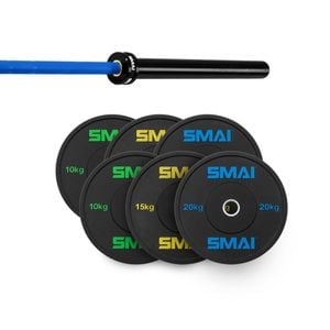 Smai 105kg Hd Bumper Plate Set Inc 15kg Barbell - 15kg Blue Barbell