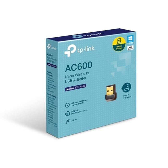 Tp-link Archer T2u Nano Ac600 Nano Dual Band Wi-fi Usb Adapter, 433 Mbps At 5 Ghz + 200 Mbps At 2.4 Ghz,  Usb 2.0