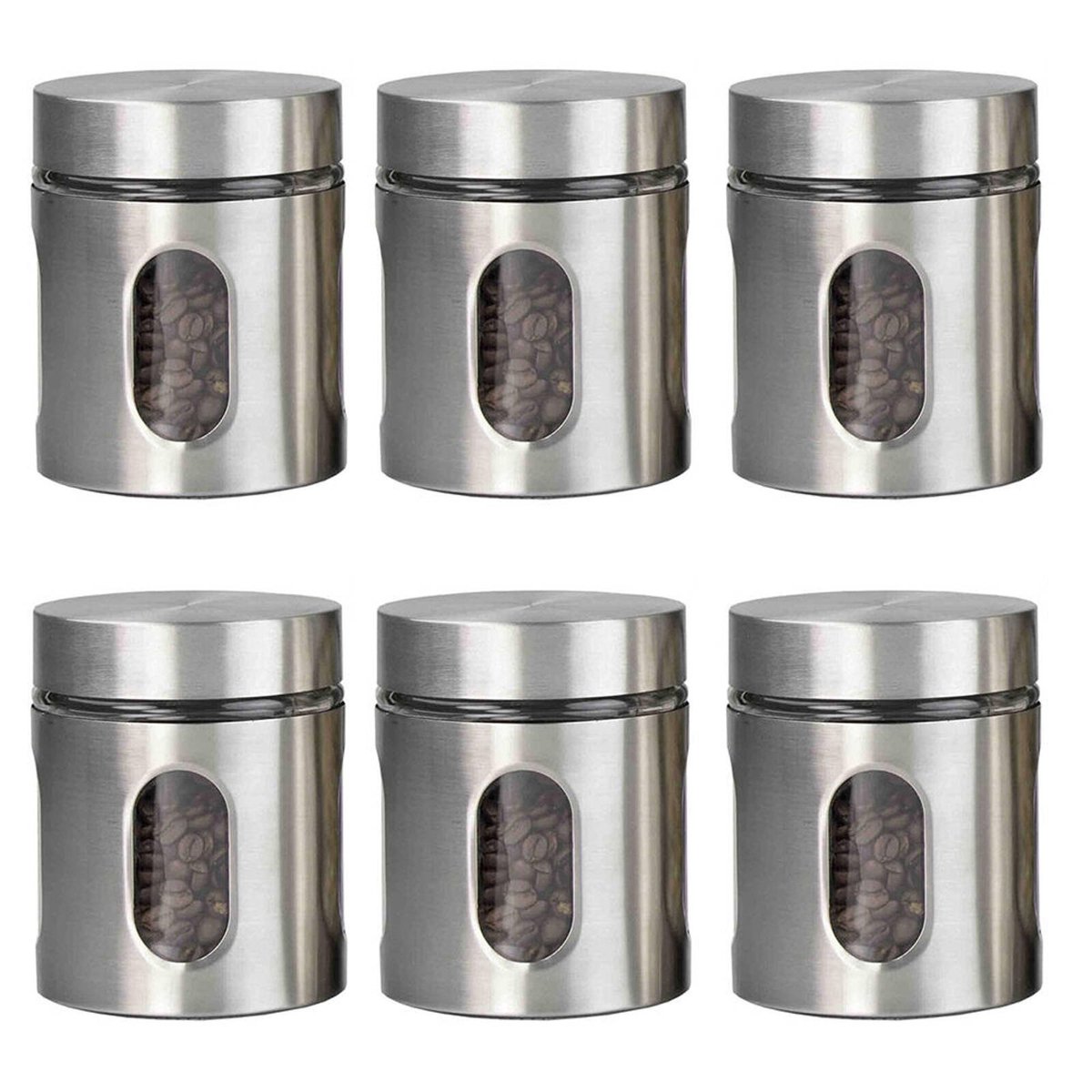 6PK Glass & Co Medium Stainless Steel Window Canister Jar 650ml ...