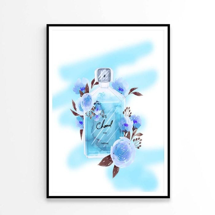 Blue Colored Fashion Perfume Bottle with Flowers   Print 100% Australian Made 90 x 120cm   (Poster)