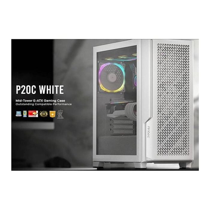 Antec P20c White Mid Tower Tempered Glass E-atx Case