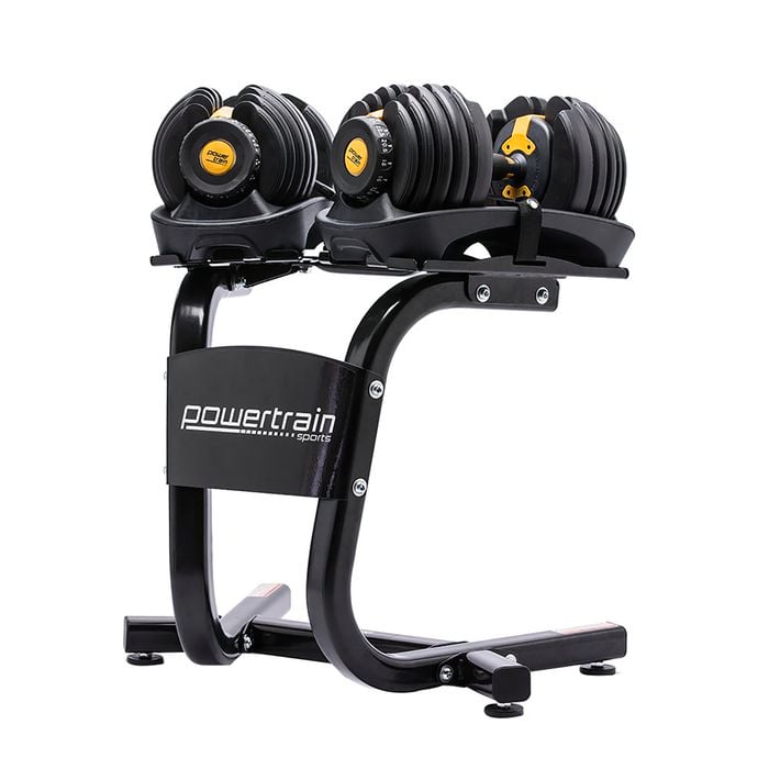 PowerTrain 48kg Gold Adjustable Dumbbell Set With Stand