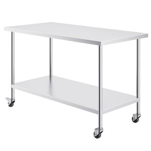 Vevor 762x1524x954.6mm Stainless Steel Work Table Silver for Restaurant Home Hotel
