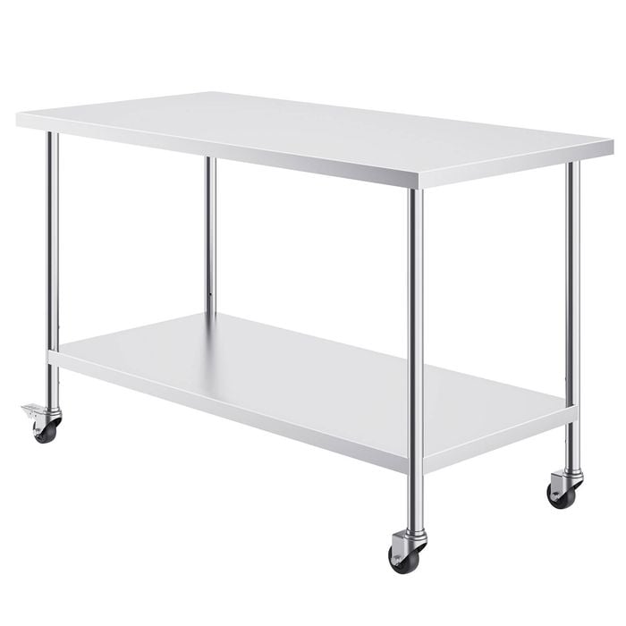 Vevor 762x1524x954.6mm Stainless Steel Work Table Silver for Restaurant Home Hotel