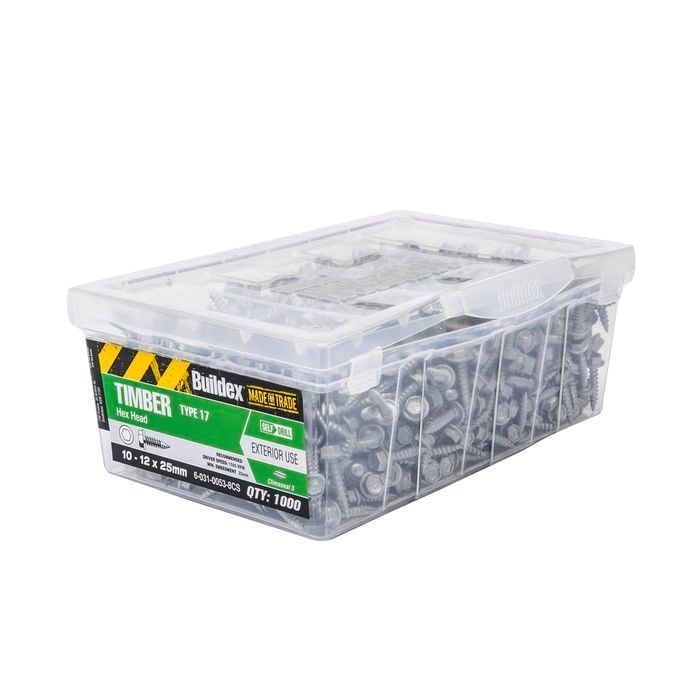 Buildex 10 - 12 x 25mm Climaseal Hex Head Timber Screws - 1000 Pack