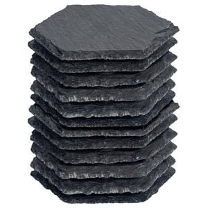 Argon Tableware 12x Hexagonal Slate Coasters - Drink Coasters Black Stone Natural Slate Rough Edge Drinks Mat Mug Glass Cup Mats
