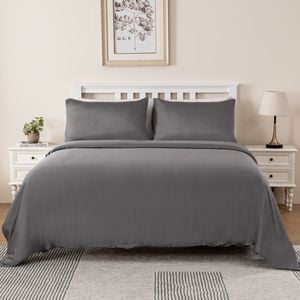 LINENOVA 100% Organic Bamboo Quilt Cover Set - Queen,Charcoal