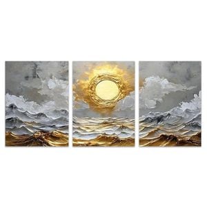 3pcs Golden Ocean Sunset Vibrant Over Waves Print 100% Australian Made 3 x 40x60cm (Metal Print)