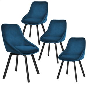 ALFORDSON Set of 4 Dining Chairs Accent Kitchen Swivel Lounge Padded Seat Velvet Blue