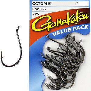 Gamakatsu Octopus Black Colour Fishing Hook Value Pack (25 Hooks) 8/0