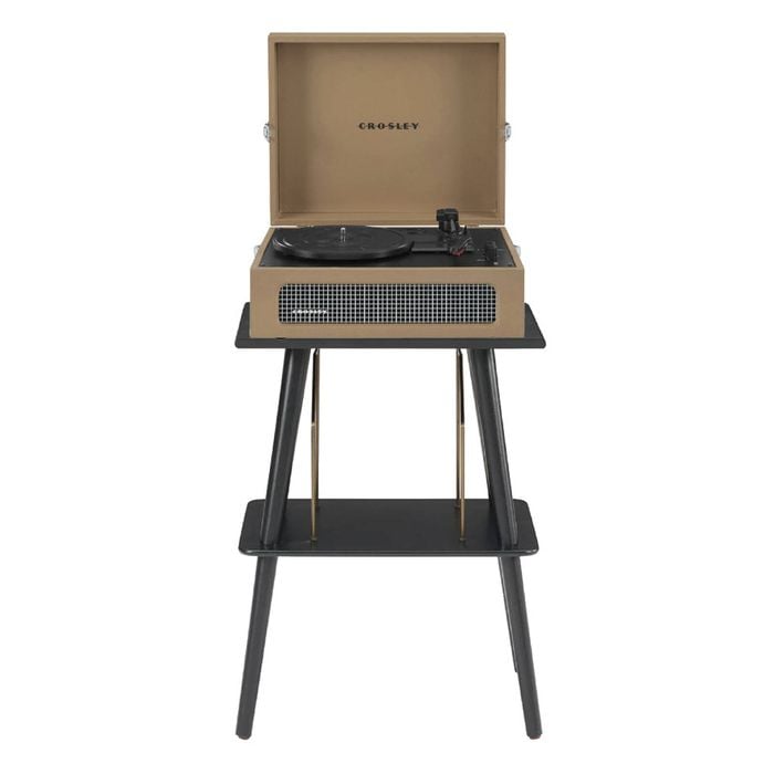 Crosley Voyager Bluetooth Portable Turntable And Entertainment Stand Bundle - Tan