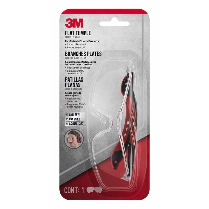3M Black Clear Flat Temple Safety Glasses