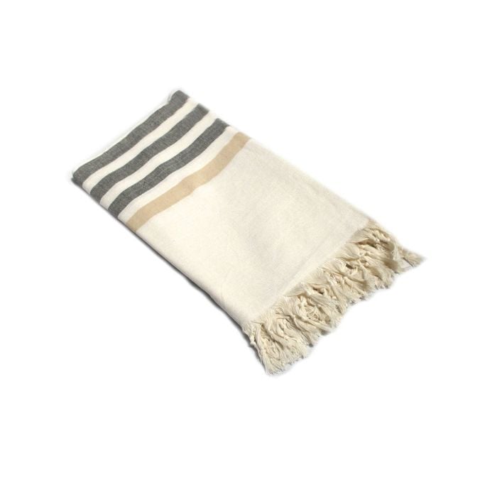 100% Cotton Fringe Turkish Towel 100 x 180 + 10cm Wide Stripes Black Taupe