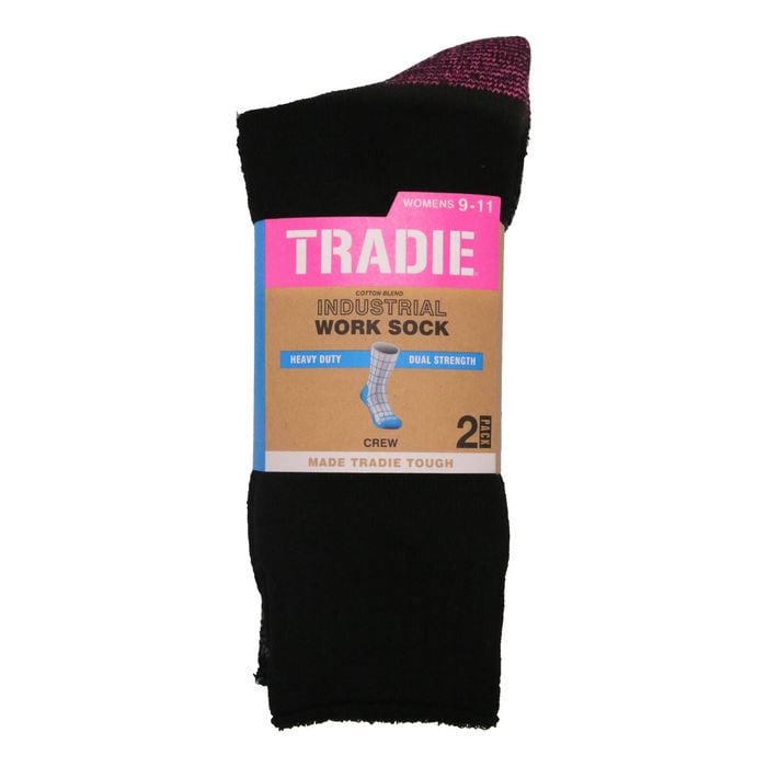 Tradie Women's Multi Heavy Duty Cotton Crew Socks 2 Pack Size 9-11