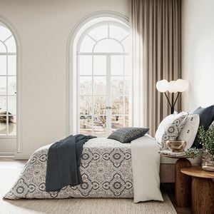 Bedeck Nena Size Queen Bed Cover Set With Pillowcases Denim/Coral