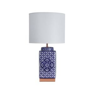 Oriel Lighting Xian Blue Patterned Ceramic Table Lamp 31cm