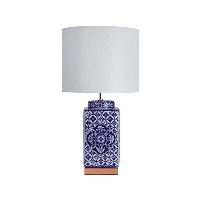 Oriel Lighting Xian Blue Patterned Ceramic Table Lamp 31cm